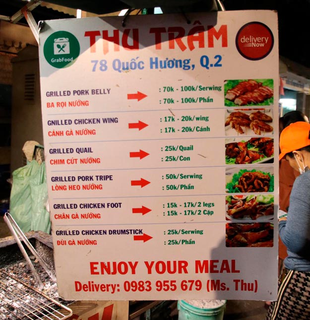 thu-tram-grill-menu-78-quoc-huong-thao-dien-street-food | Vietnamese Street Food in Thao Dien